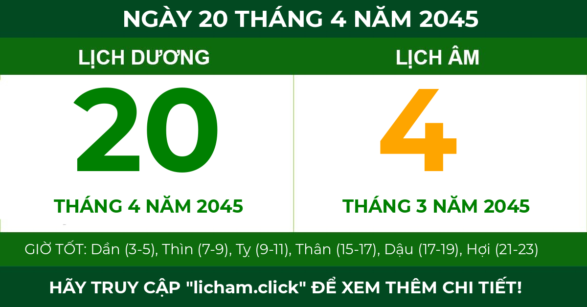 lịch âm ngày 20 tháng 4 năm 2045