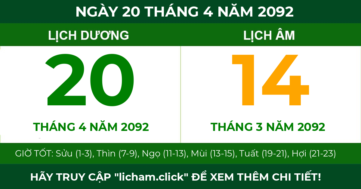 lịch âm ngày 20 tháng 4 năm 2092