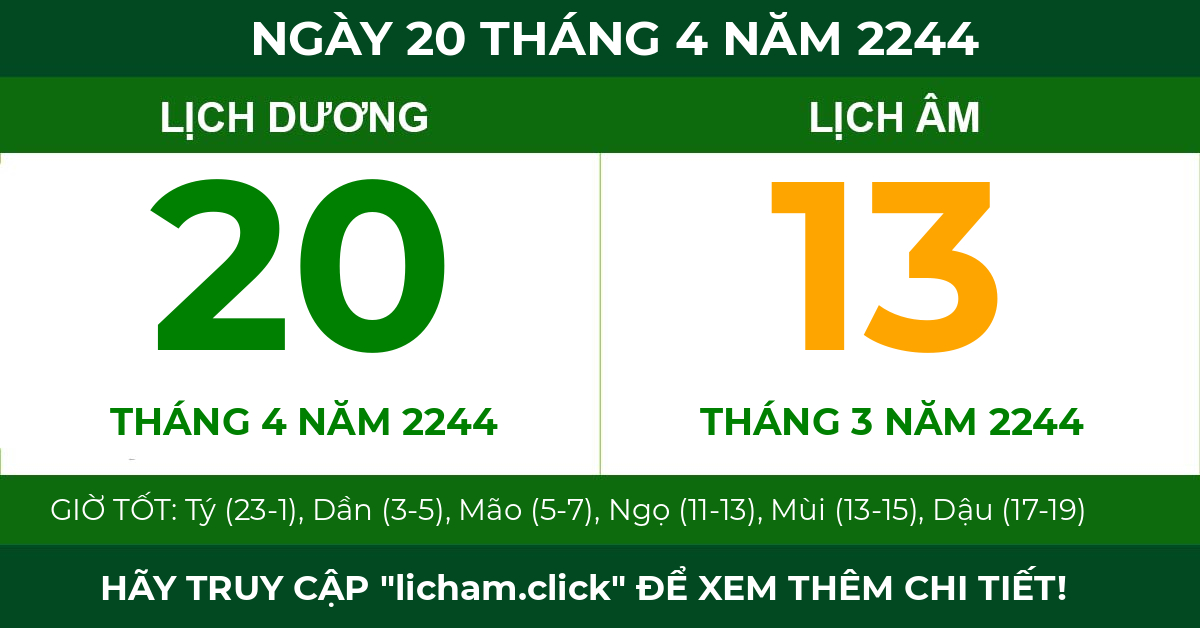 lịch âm ngày 20 tháng 4 năm 2244