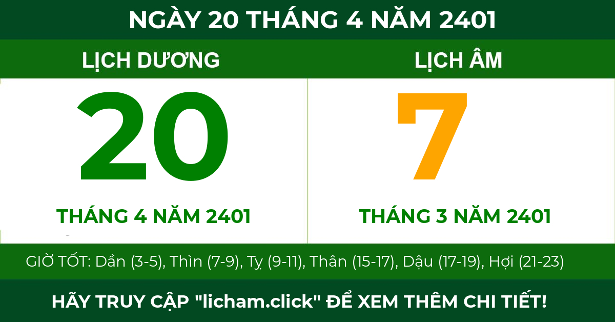 lịch âm ngày 20 tháng 4 năm 2401