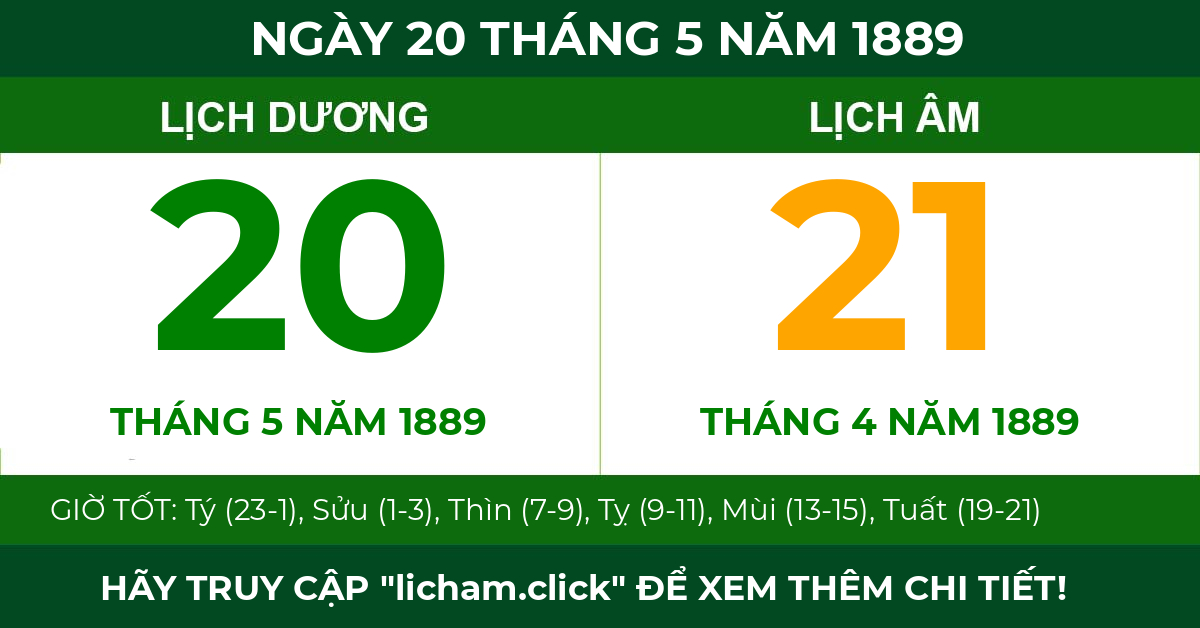 lịch âm ngày 20 tháng 5 năm 1889