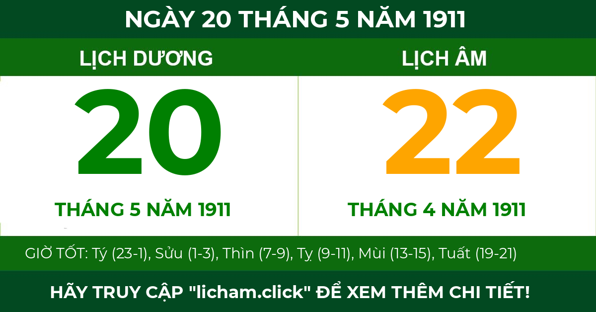 lịch âm ngày 20 tháng 5 năm 1911