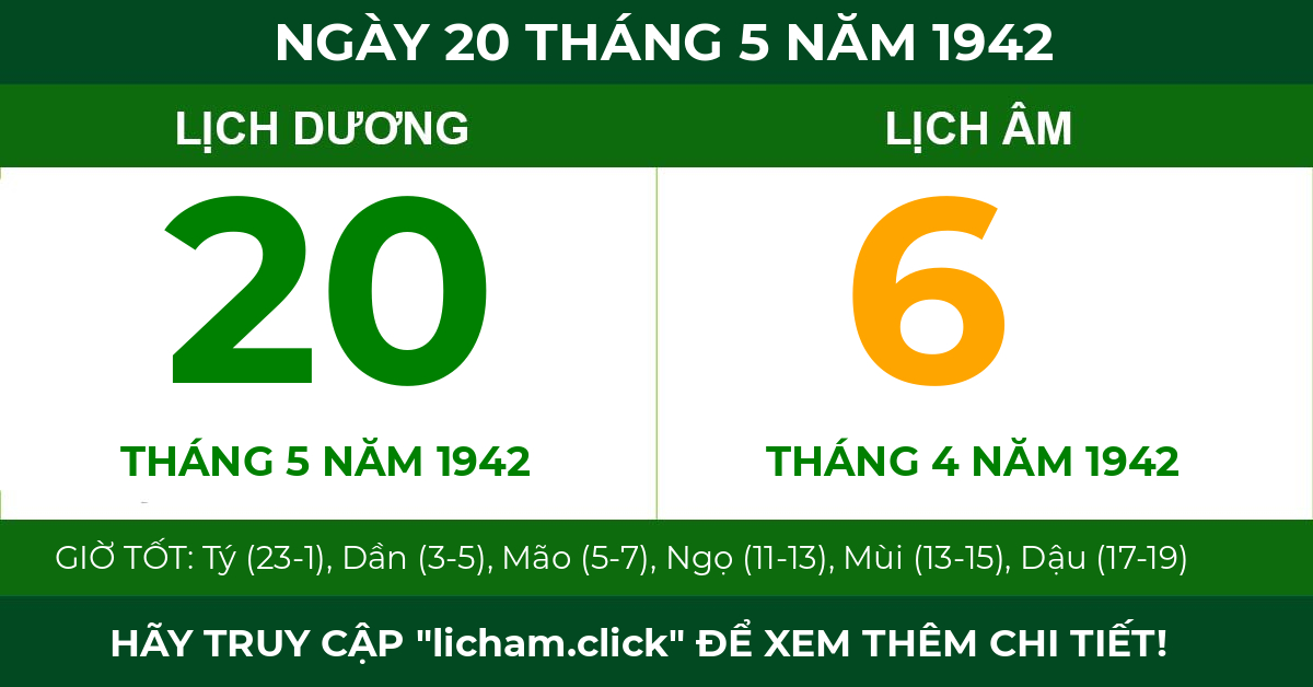 lịch âm ngày 20 tháng 5 năm 1942
