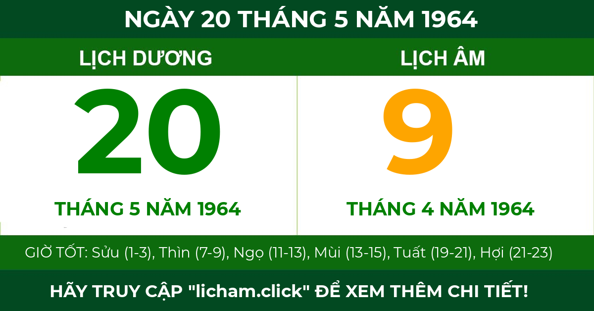 lịch âm ngày 20 tháng 5 năm 1964