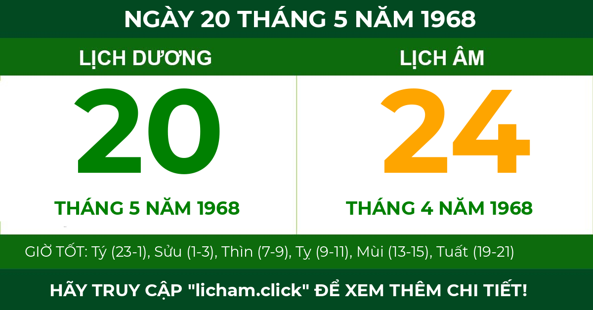 lịch âm ngày 20 tháng 5 năm 1968