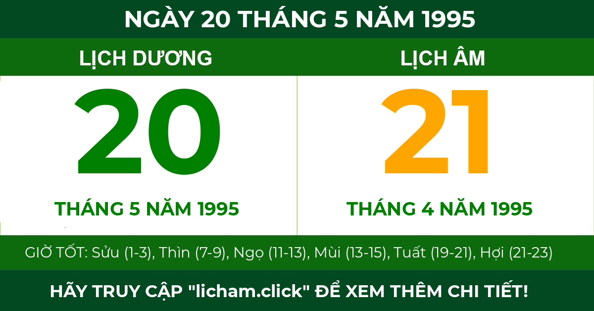 lịch âm ngày 20 tháng 5 năm 1995