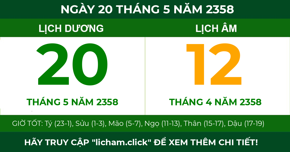 lịch âm ngày 20 tháng 5 năm 2358