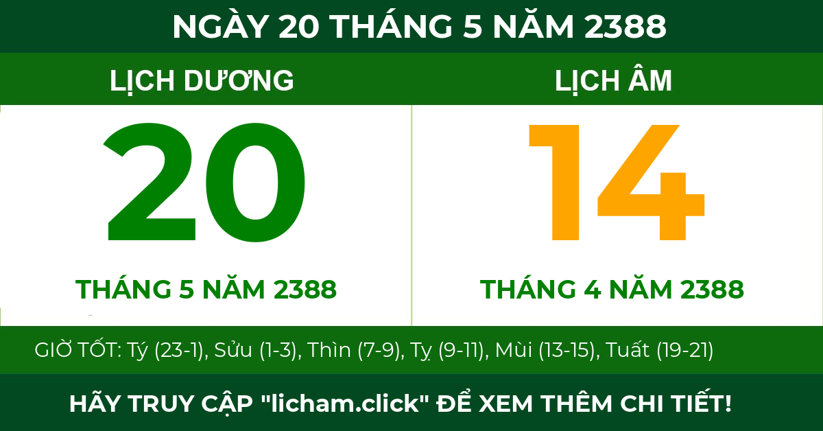 lịch âm ngày 20 tháng 5 năm 2388