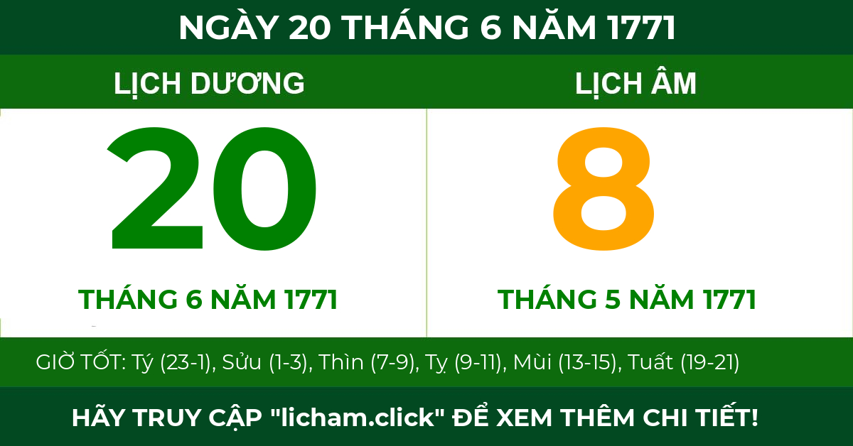 lịch âm ngày 20 tháng 6 năm 1771