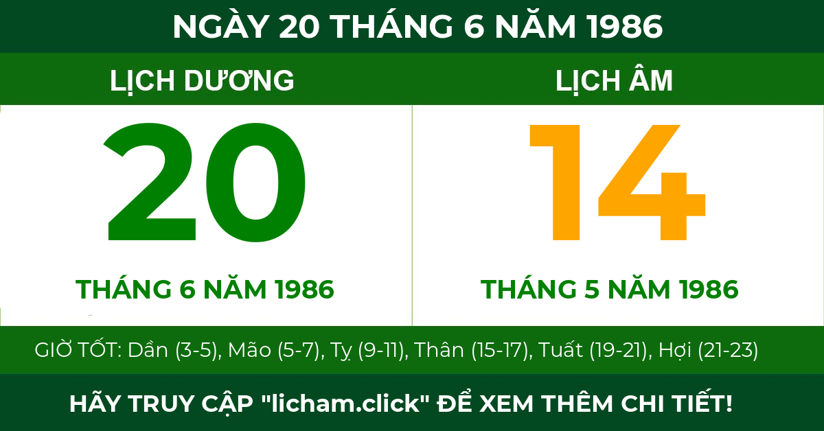 lịch âm ngày 20 tháng 6 năm 1986