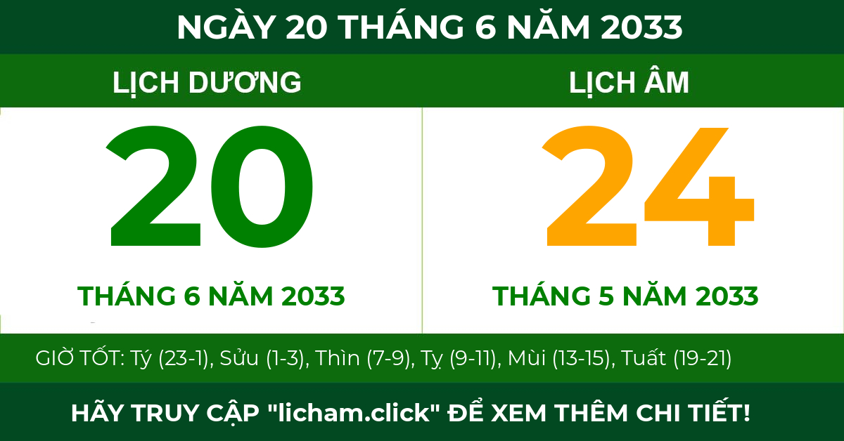 lịch âm ngày 20 tháng 6 năm 2033