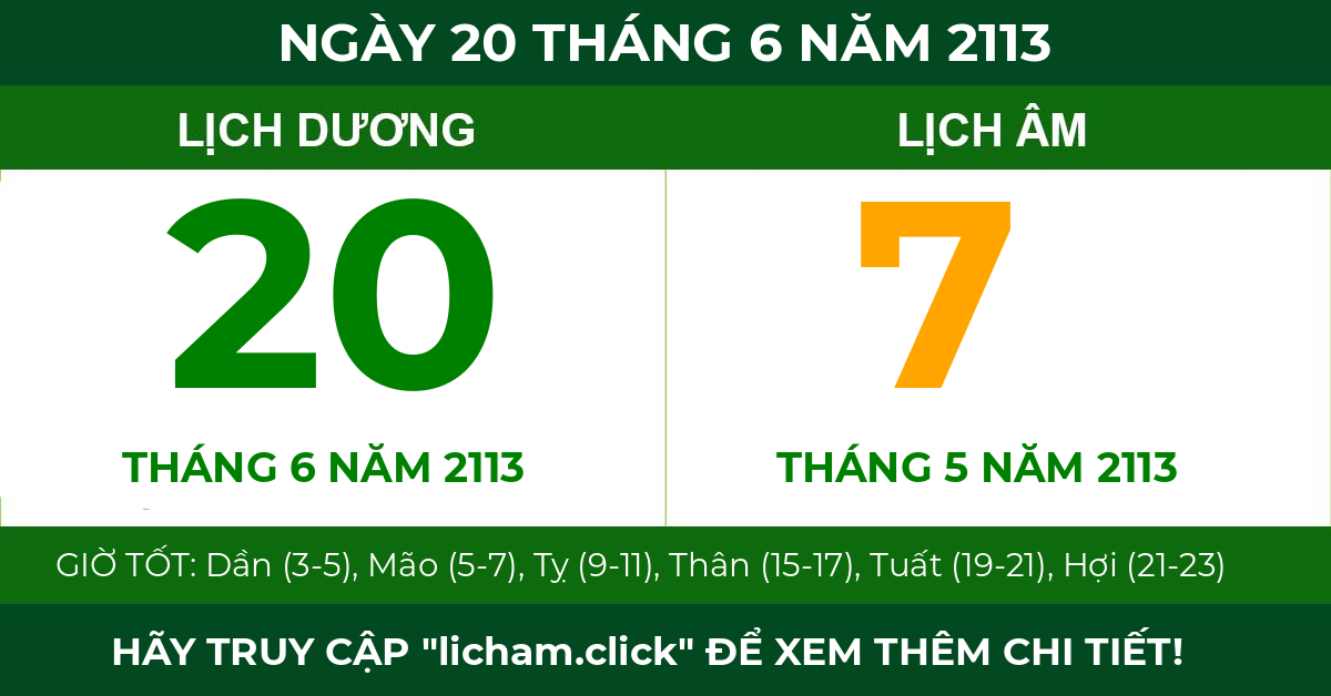lịch âm ngày 20 tháng 6 năm 2113