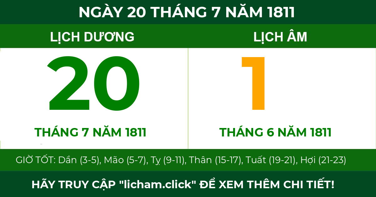 lịch âm ngày 20 tháng 7 năm 1811