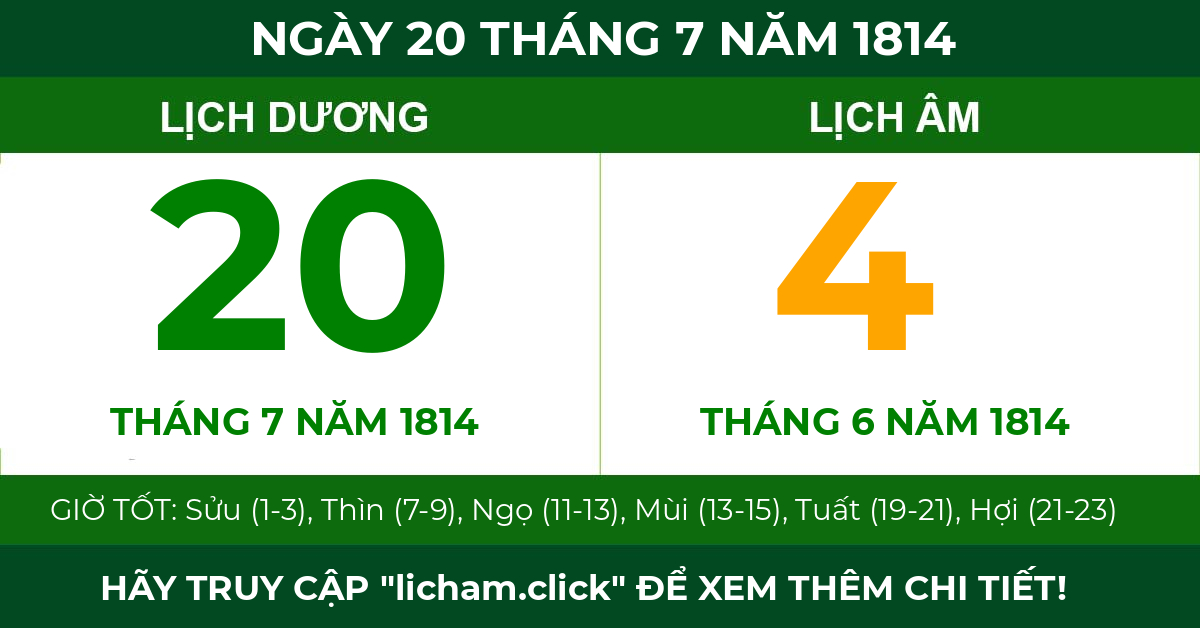 lịch âm ngày 20 tháng 7 năm 1814