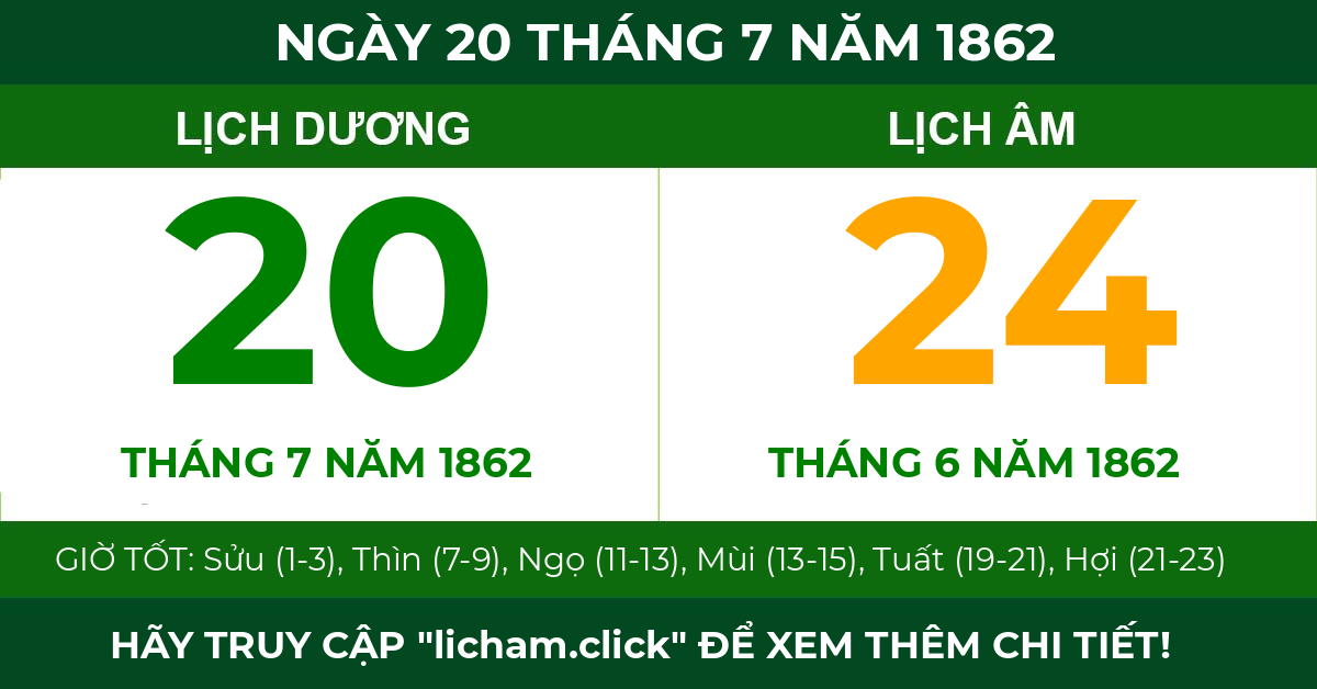 lịch âm ngày 20 tháng 7 năm 1862