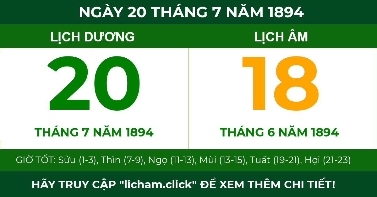 lịch âm ngày 20 tháng 7 năm 1894
