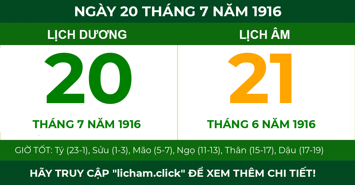 lịch âm ngày 20 tháng 7 năm 1916