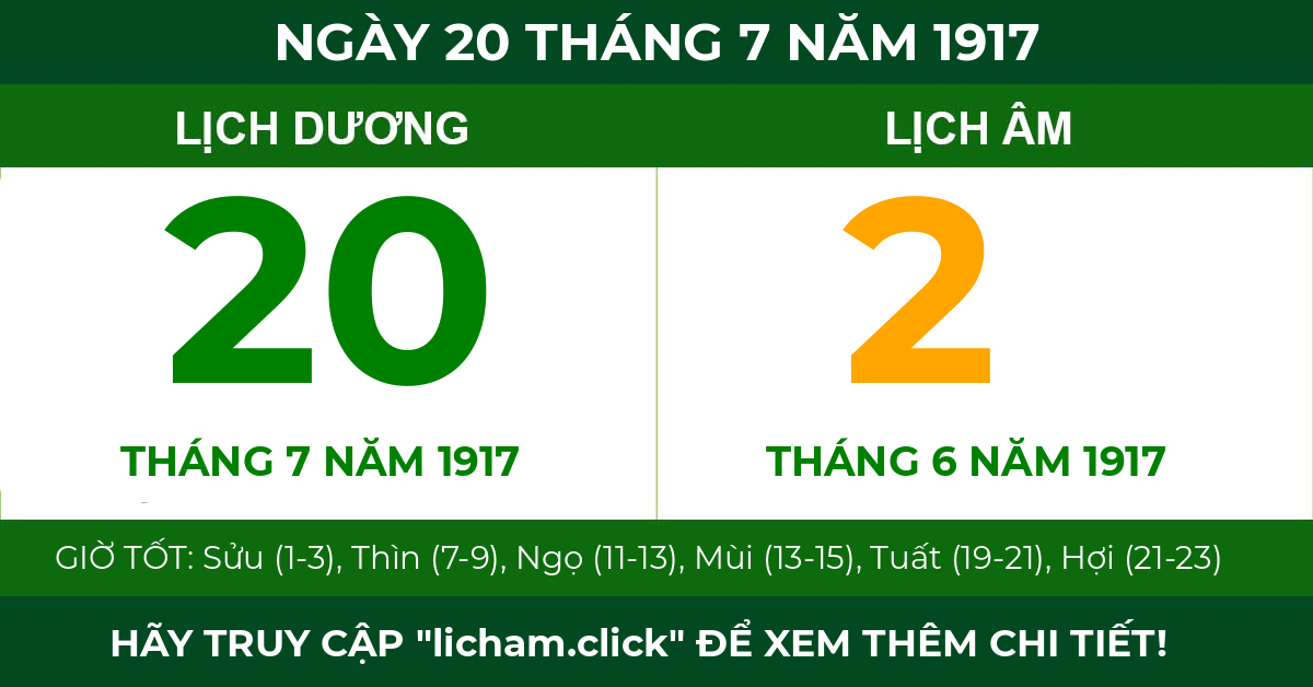 lịch âm ngày 20 tháng 7 năm 1917