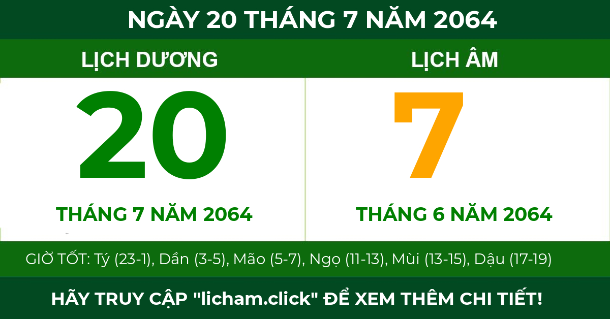 lịch âm ngày 20 tháng 7 năm 2064