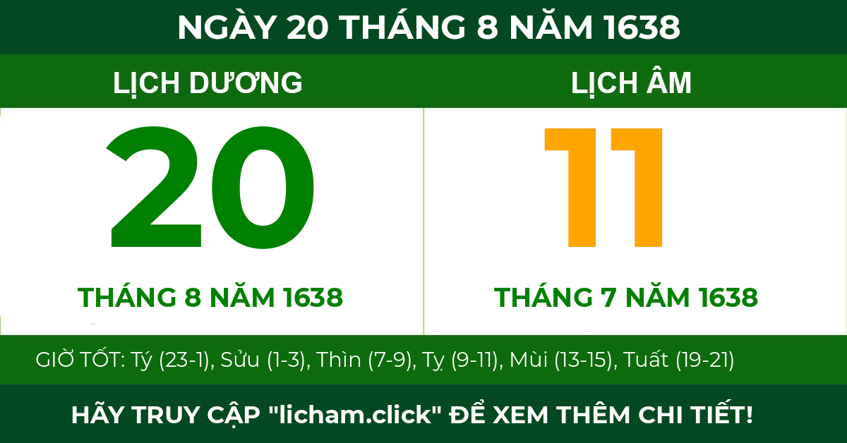 lịch âm ngày 20 tháng 8 năm 1638