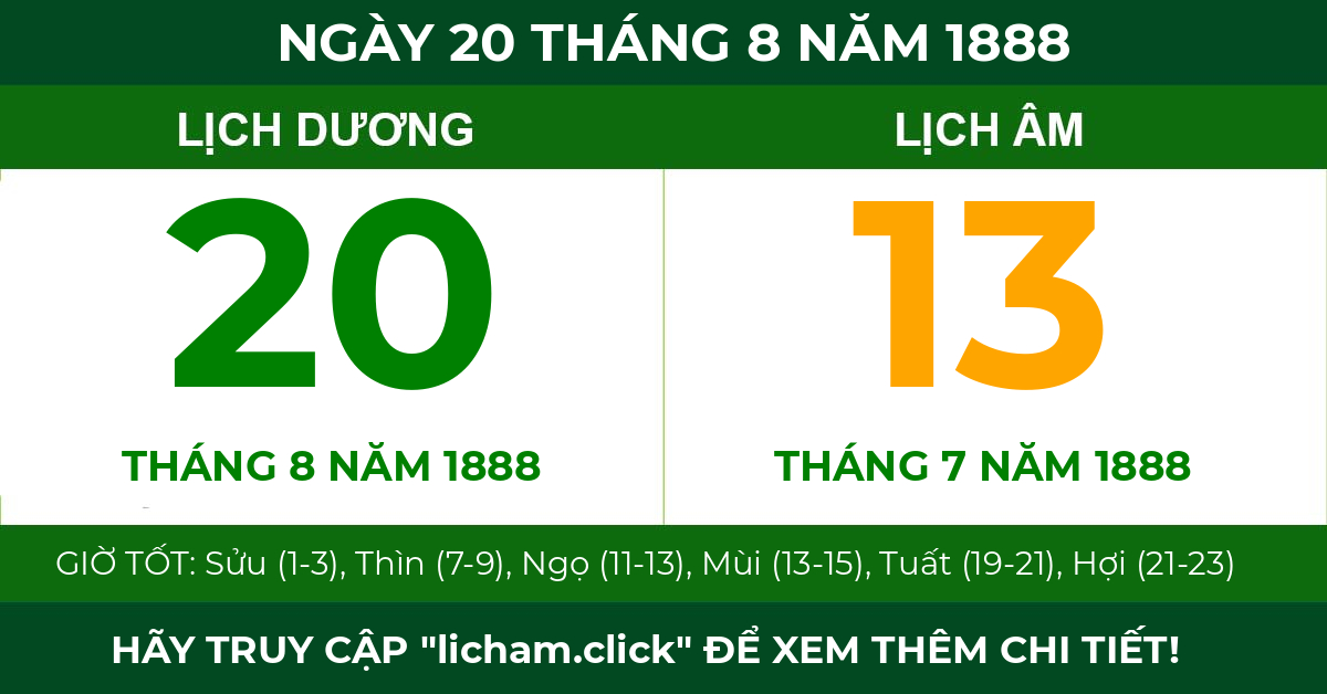 lịch âm ngày 20 tháng 8 năm 1888