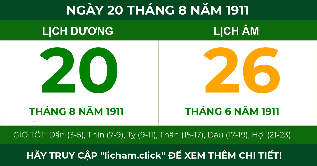 lịch âm ngày 20 tháng 8 năm 1911