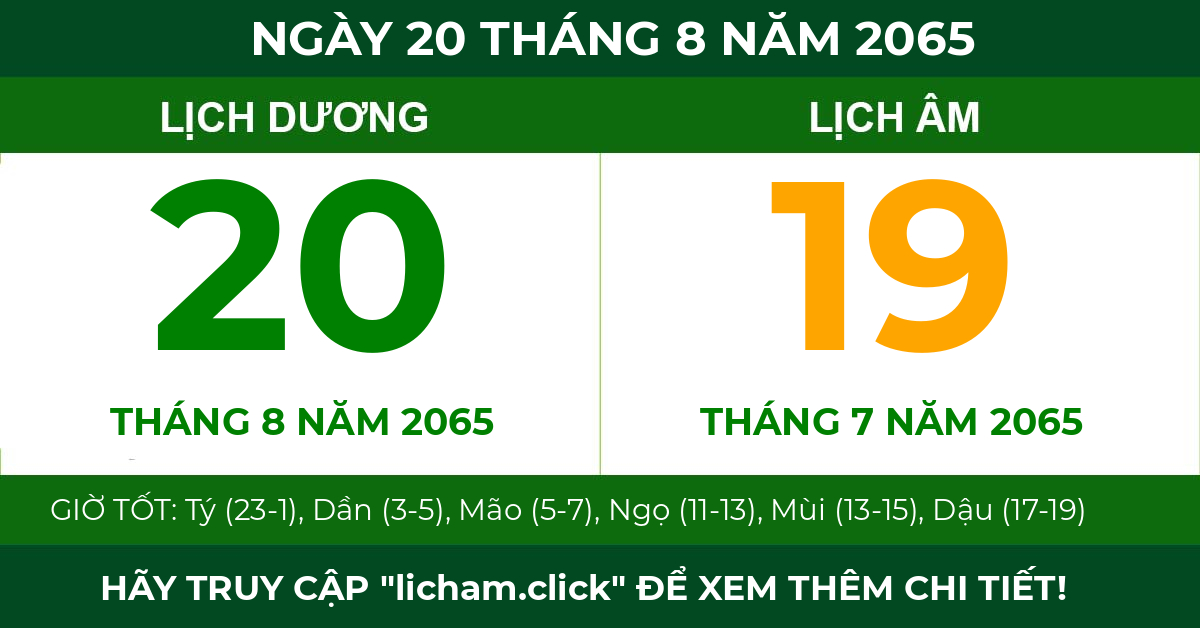 lịch âm ngày 20 tháng 8 năm 2065