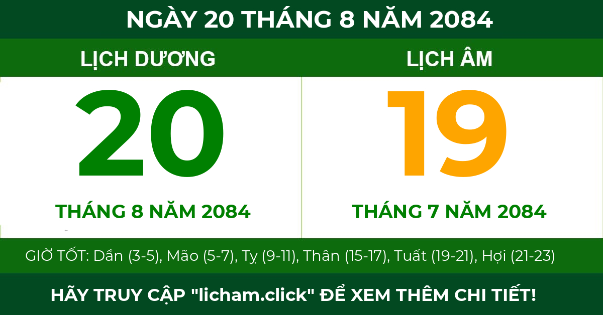 lịch âm ngày 20 tháng 8 năm 2084