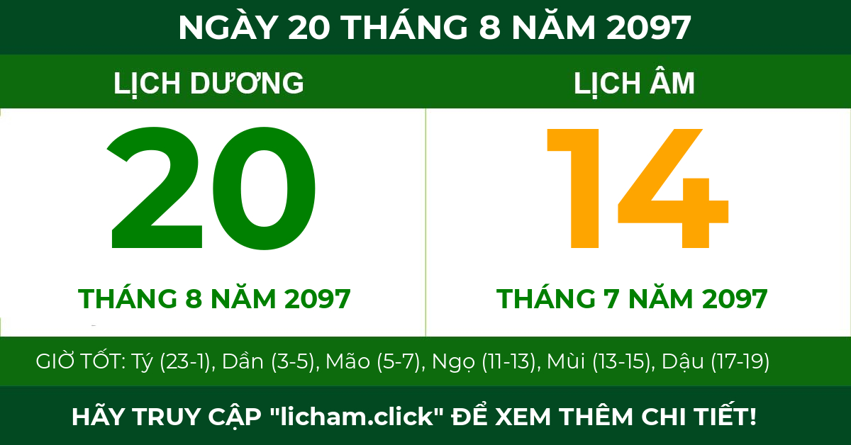 lịch âm ngày 20 tháng 8 năm 2097