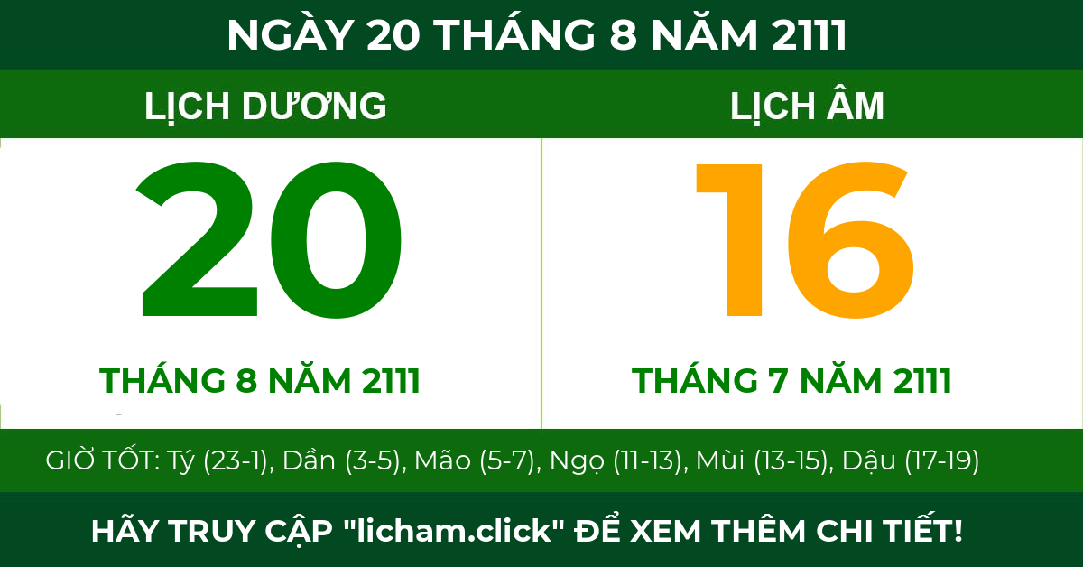 lịch âm ngày 20 tháng 8 năm 2111