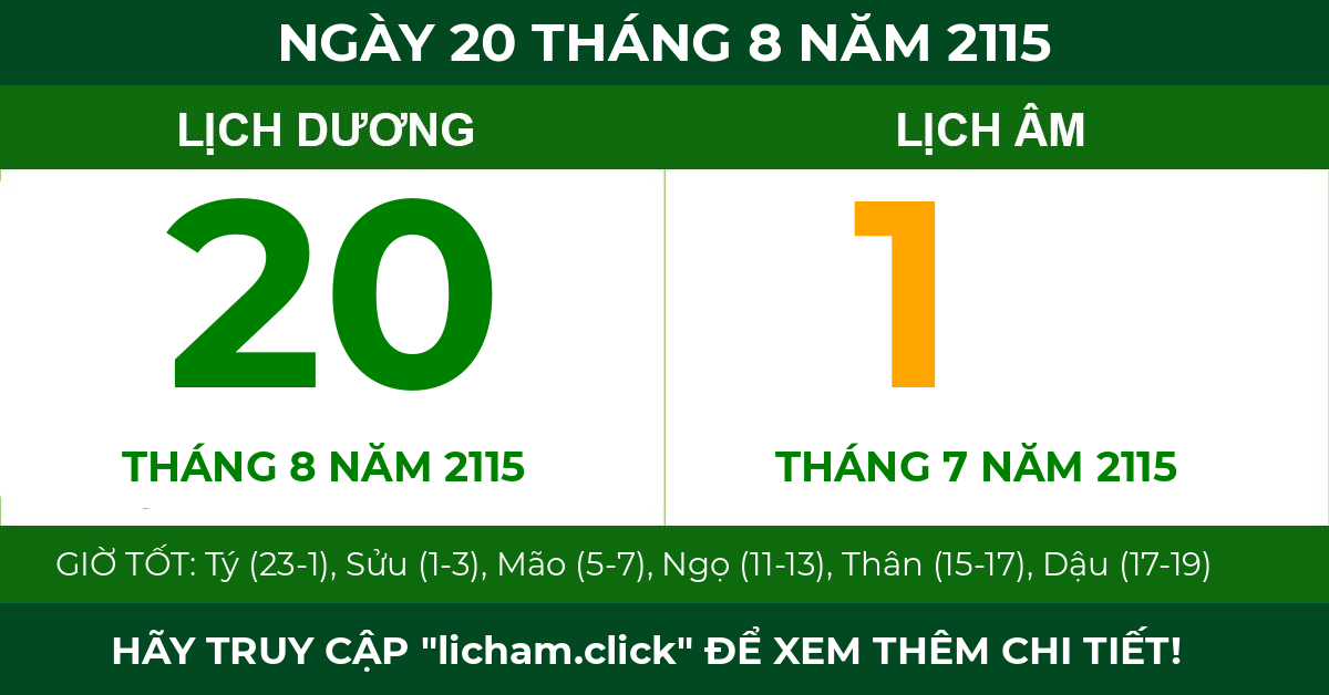 lịch âm ngày 20 tháng 8 năm 2115