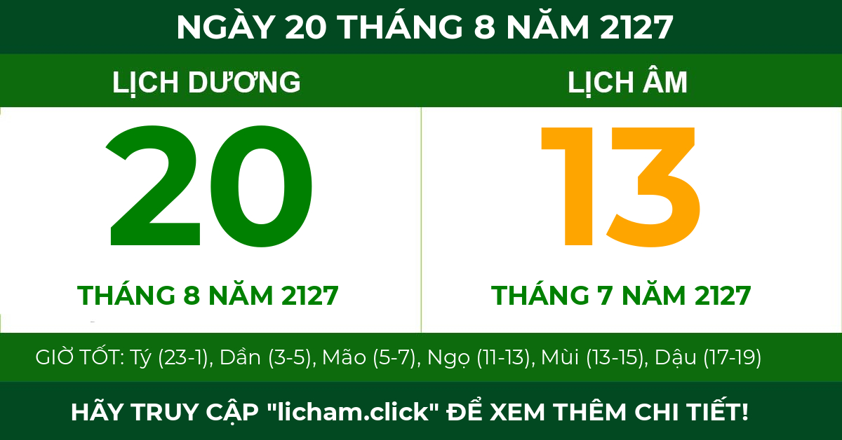 lịch âm ngày 20 tháng 8 năm 2127