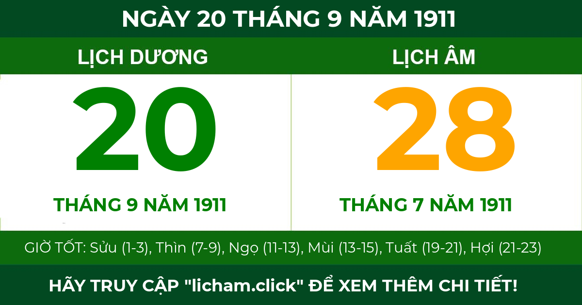 lịch âm ngày 20 tháng 9 năm 1911