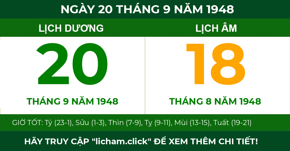 lịch âm ngày 20 tháng 9 năm 1948