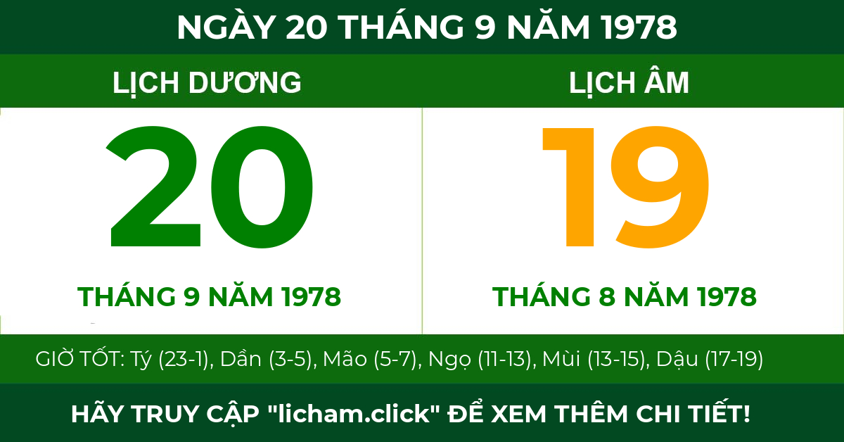 lịch âm ngày 20 tháng 9 năm 1978