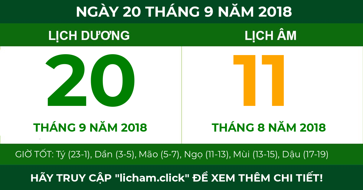lịch âm ngày 20 tháng 9 năm 2018