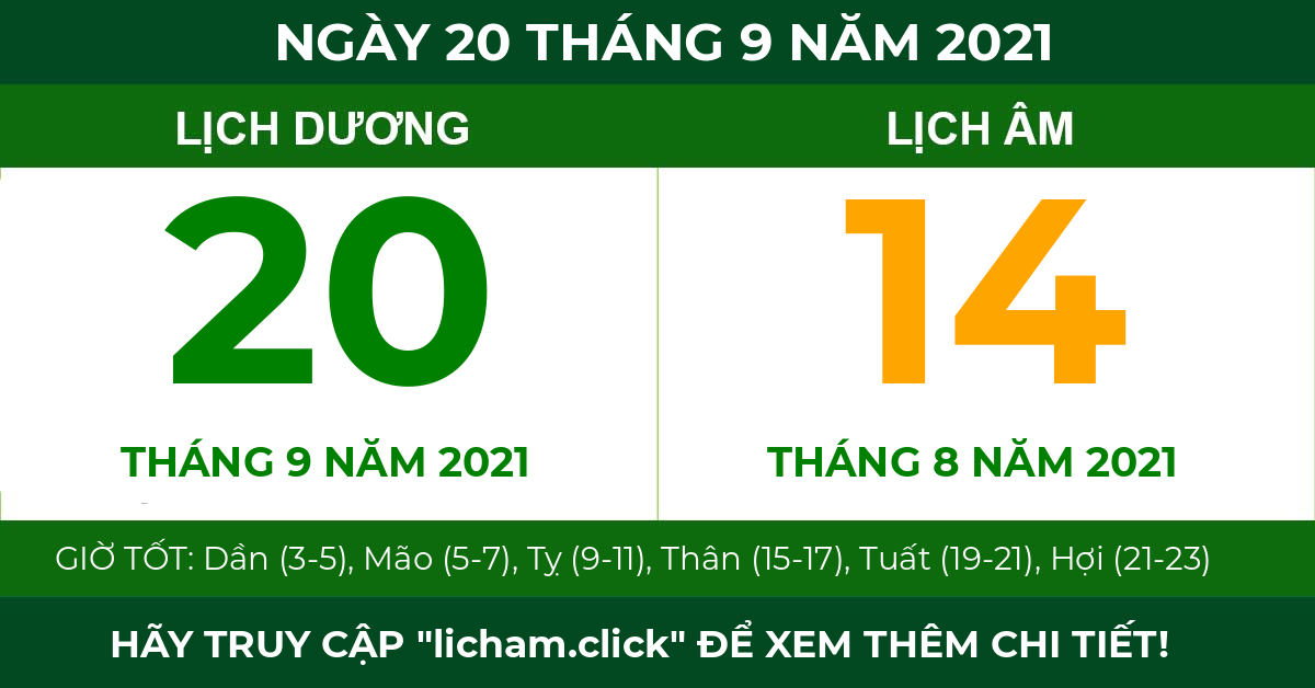 lịch âm ngày 20 tháng 9 năm 2021