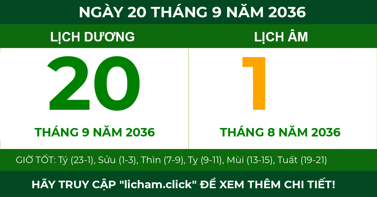 lịch âm ngày 20 tháng 9 năm 2036