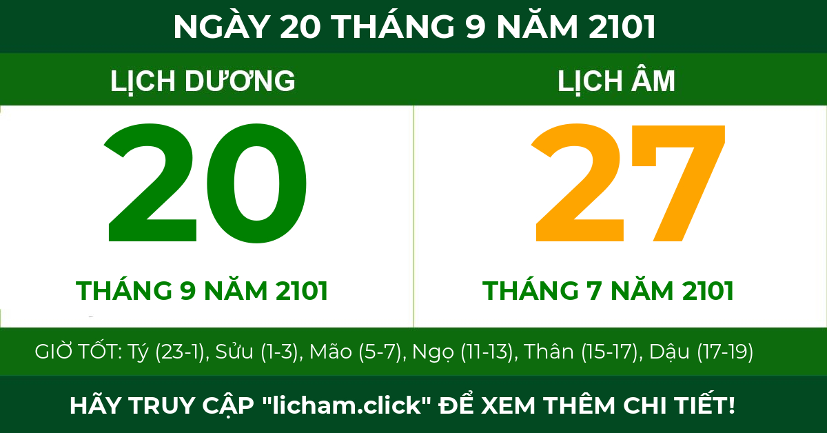 lịch âm ngày 20 tháng 9 năm 2101