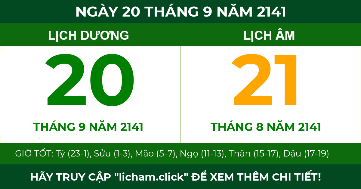 lịch âm ngày 20 tháng 9 năm 2141