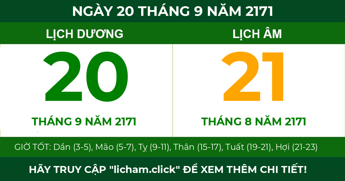 lịch âm ngày 20 tháng 9 năm 2171