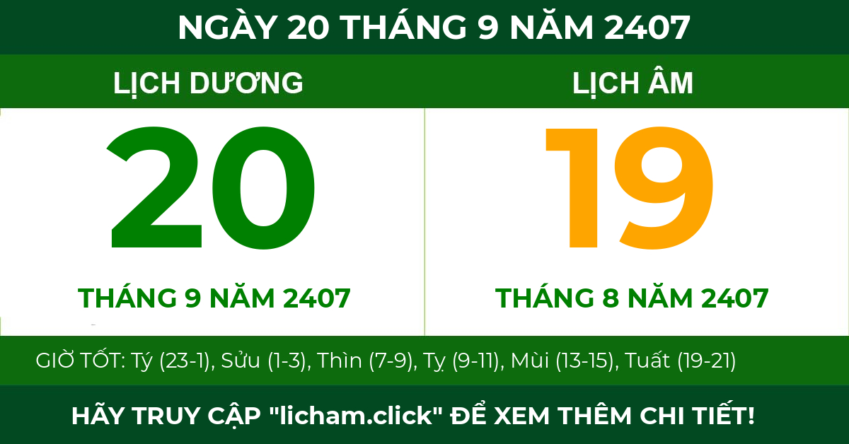 lịch âm ngày 20 tháng 9 năm 2407