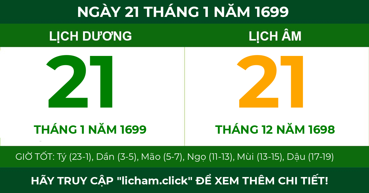 lịch âm ngày 21 tháng 1 năm 1699