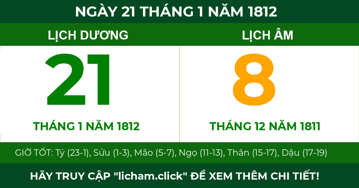 lịch âm ngày 21 tháng 1 năm 1812