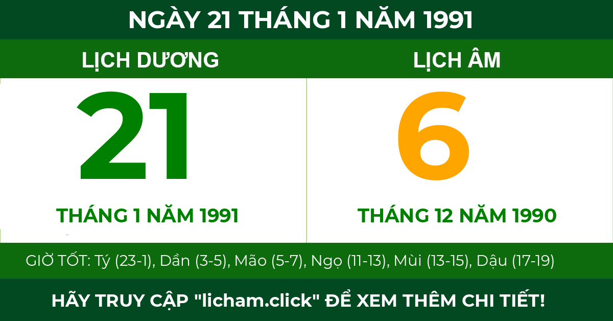 lịch âm ngày 21 tháng 1 năm 1991