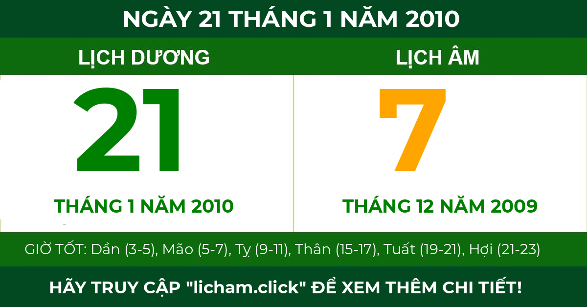 lịch âm ngày 21 tháng 1 năm 2010