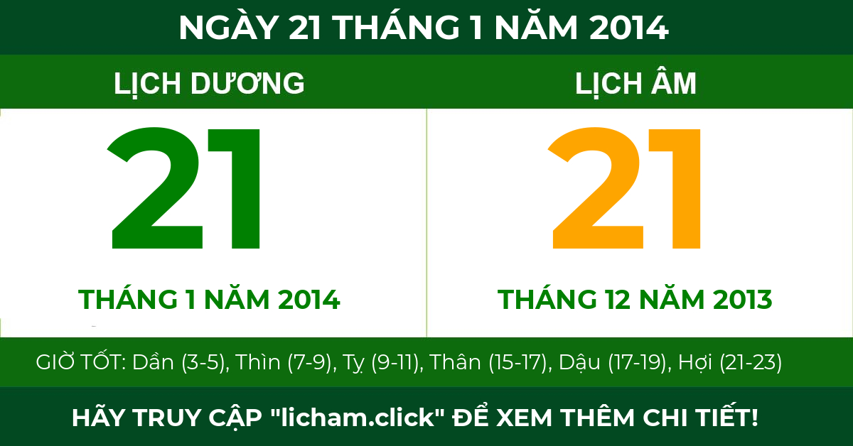 lịch âm ngày 21 tháng 1 năm 2014