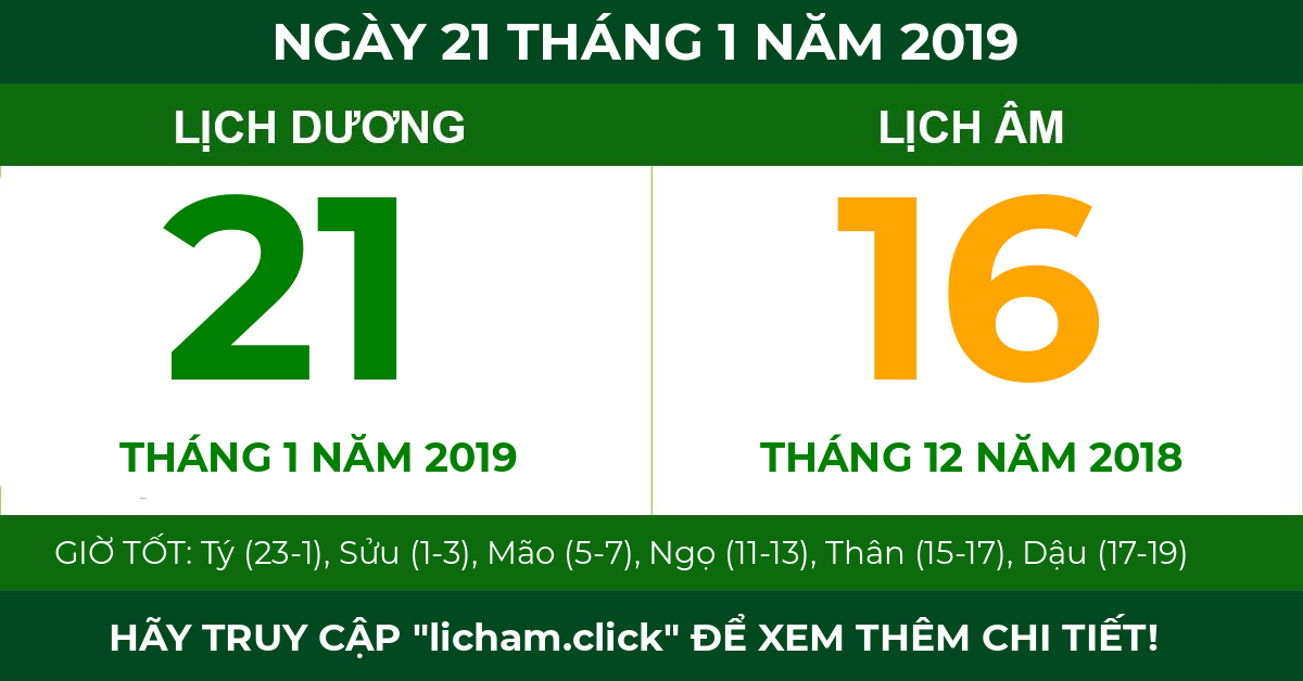 lịch âm ngày 21 tháng 1 năm 2019