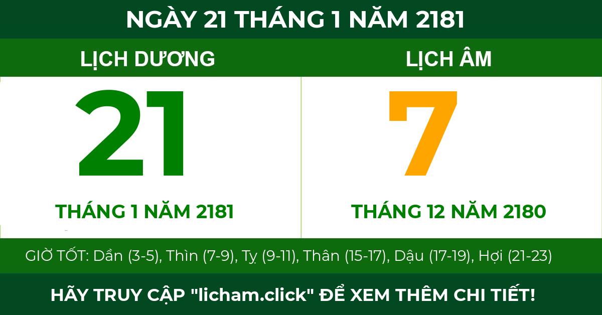 lịch âm ngày 21 tháng 1 năm 2181