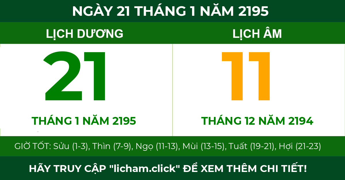 lịch âm ngày 21 tháng 1 năm 2195